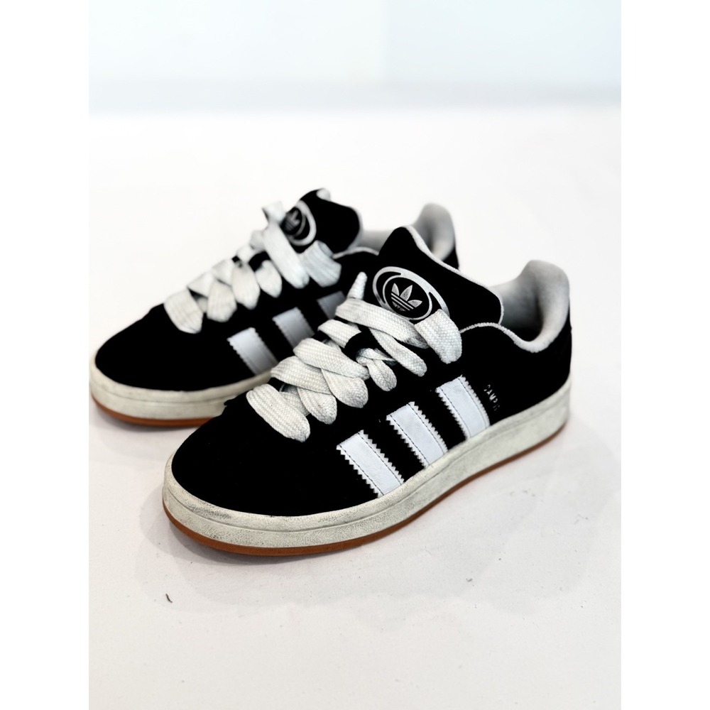 ADIDAS Campus Woman's Size 6 Lace Up Sneakers Black With White Stripes School